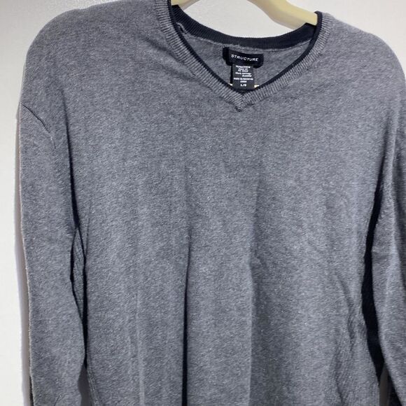 Structure Women's Rib-Knit V-Neck Long Sleeve Sweater In Gray Size L - Picture 2 of 10